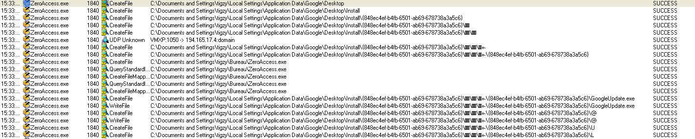 ProcMon capture : ZeroAccess creating its files