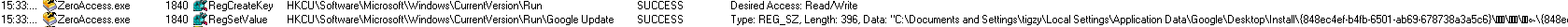 ProcMon capture : ZeroAccess creating its RUN key