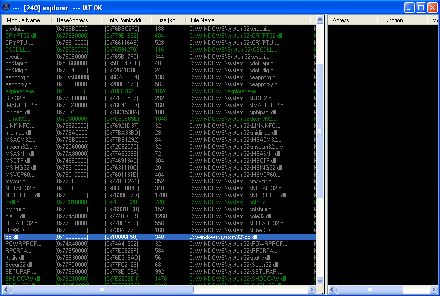 Explorer.exe is injected with pe.dll