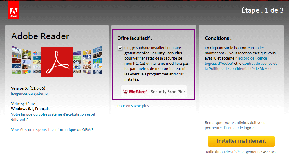 Adobe reader installing McAfee