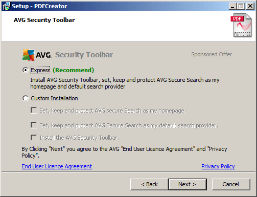 Pdfcreator installing AVG-Toolbar